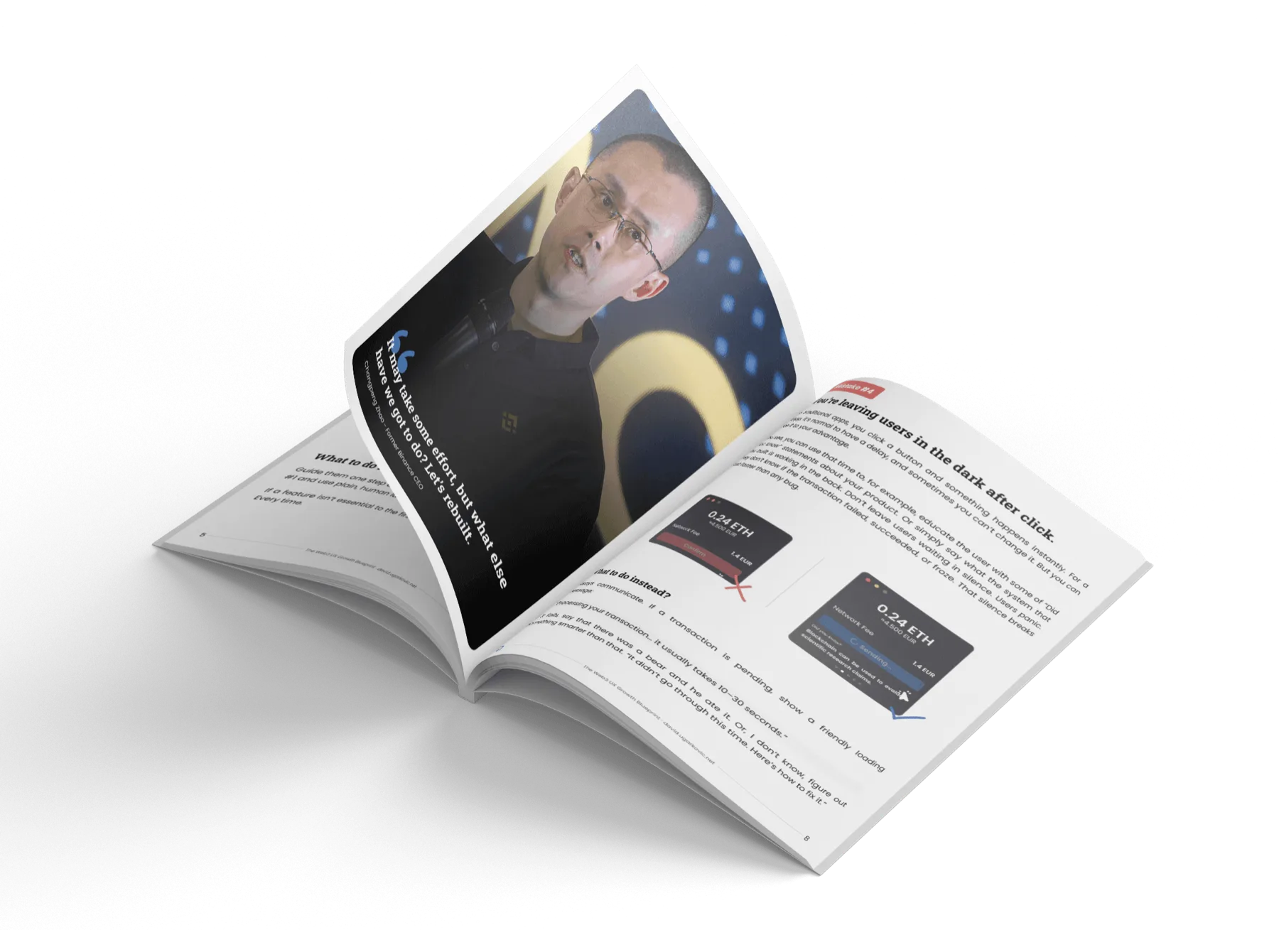 A spread from inside the guide: a mistake, an example and the fix.