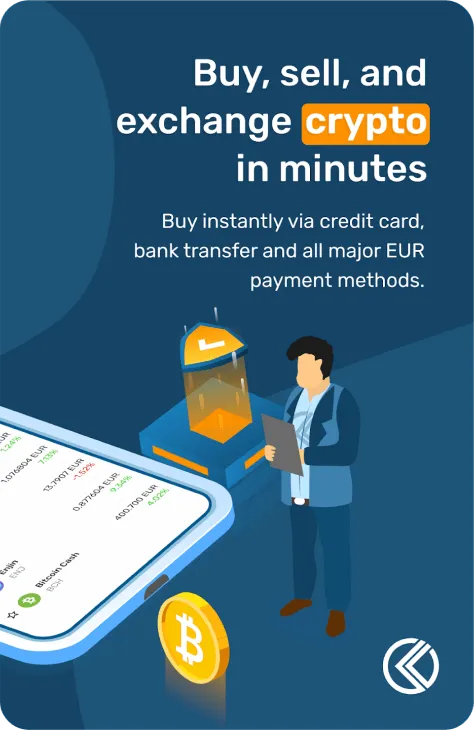 App Store screen: buy, sell and exchange crypto in minutes, by card, bank transfer and euro payment methods.