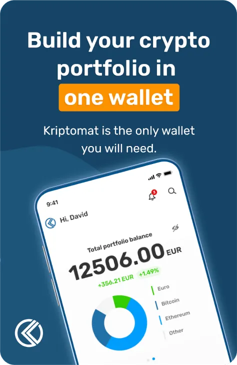 App Store screen: build your crypto portfolio in one wallet, with the total balance in euros.